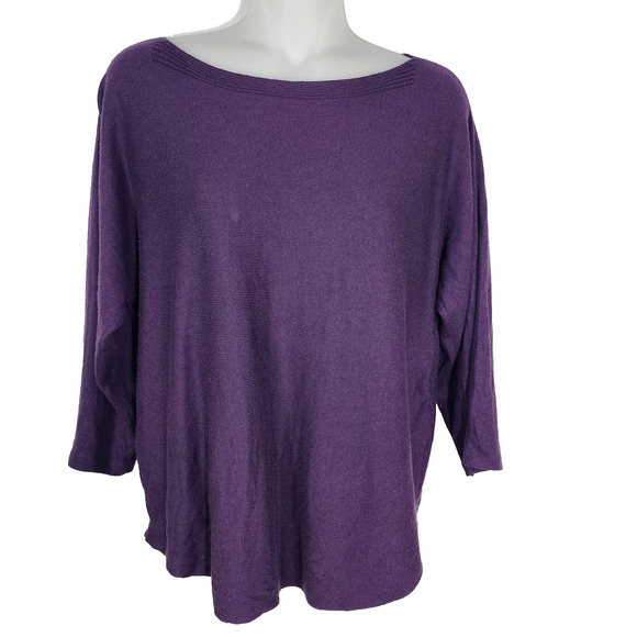 Chico's Sweater Women Sz 1 Medium Touch of Cashmere Boat Neck 3/4 Sleeve Purple - Picture 1 of 9